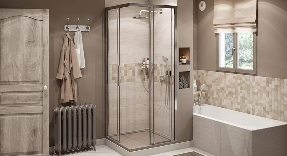 A bathroom with a glass shower Description automatically generated with low confidence
